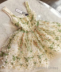 Lovely Flowers Straps Short Prom Dresses Lace Homecoming Dresses