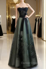 Lovely Green And Black Sweetheart Long Evening Dresses, A-Line Prom Dresses Party Dresses