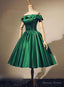 Lovely Green Satin Off Shoulder Knee Length Homecoming Dress, Short Prom Dresses
