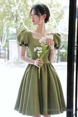 Lovely Green Short Sleeves Party Dress, Green Short Prom Dress Homecoming Dress