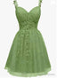 Lovely Green Sweetheart Beaded Straps Prom Dress, Green Tulle Homecoming Dresses