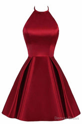 Lovely Halter Short Prom Dress, Homecoming Dresses , Satin Formal Dress
