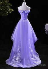 Lovely High Low Tulle Lace Applique Party Dress, Off Shoulder Homecoming Dresses