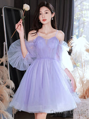 Lovely Lavender Short Prom Dress, Off The Shoulder Homecoming Dress Party Dress