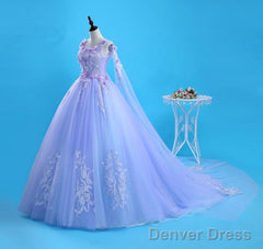 Lovely Lavender Tulle Flower Lace Ball Gown Formal Gown, Lavender Sweet 16 Dresses