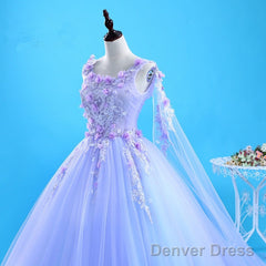 Lovely Lavender Tulle Flower Lace Ball Gown Formal Gown, Lavender Sweet 16 Dresses
