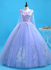 Lovely Lavender Tulle Flower Lace Ball Gown Formal Gown, Lavender Sweet 16 Dresses