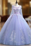Lovely Lavender Tulle Flower Lace Ball Gowns Prom Gowns, Lavender Sweet 16 Dresses