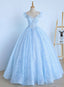 Lovely Light Blue Lace Cap Sleeve Sweet 16 Prom Dress