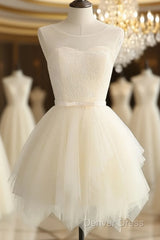 Lovely Light Champagne Short Tulle Party Dresses, Cute Prom Dresses, Homecoming Dresses For Teens