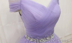 Lovely Light Purple Beaded Short Party Dress, Off Shoulder Homecoming Dress