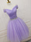 Lovely Light Purple Beaded Short Prom Dress, Off Shoulder Homecoming Dresses