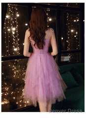 Lovely Light Purple Cute Tulle Straps Short Prom Dress, Purple Homecoming Dress