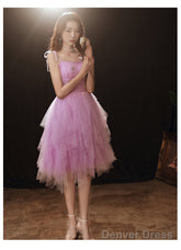 Lovely Light Purple Cute Tulle Straps Short Prom Dress, Purple Homecoming Dress