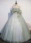 Lovely Off Shoulder Light Green Ball Gowns Sweet 16 Dress, Charming Lace Long Prom Dresses