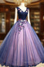 Lovely Organza Pink And Blue Flowers Sweet 16 Gowns, Long Prom Gowns