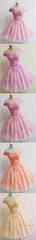 Lovely Pink A-Line Off-Shoulder Sweetheart Lace Appliques Bow Sash Knee Length Homecoming Dress