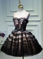 Lovely Pink And Black Short Party Dress With Bow, Cute Black Homecoming Dresses