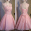 Lovely Pink Appliques Beads Sequins Sleeveless Clairvoyant Outfit Lace Up Back Organza Homecoming Dresses