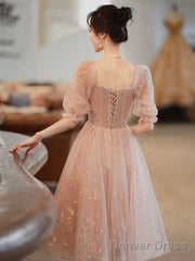 Lovely Pink Lace Short Sleeves Sweetheart Vintage Style Party Dress, Pink Homecoming Dresses