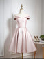 Lovely Pink Satin Off Shoulder Knee Length Prom Dress, Homecoming Dresses