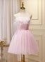 Lovely Pink Tulle Straps Knee Length Prom Dress, Pink Short Prom Dresses