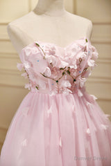 Lovely Pink Tulle with Flowers Short Party Dress, Pink Tulle Homecoming Dresses