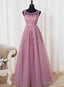 Lovely Round Neckline Tulle Long Prom Dress, Cute A Line Prom Dresses
