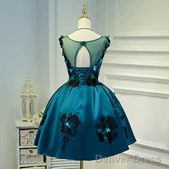 Lovely Satin Knee Length Ball Gown Party Dress With Flower Lace Homecoming Dress