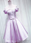 Lovely Satin Off Shoulder Light Purple Sweetheart Prom Dress, Short Homecoming Dresses
