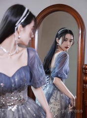 Lovely Short Sleeves Tulle With Lace Formal Dress, A-Line Evening Dress Party Dress