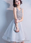 Lovely Sliver Grey Sequins Short Tulle Prom Dress Homecoming Dress, Grey Shiny Prom Dresses