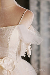 Lovely Spaghetti Strap Tulle Short Prom Dresses, Light Champagne A-Line Evening Party Dresses