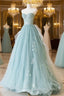 Lovely Sweetheart Neckline Tulle Long Prom Dresses With Lace, Beautiful Strapless Evening Dresses