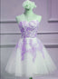 Lovely Sweetheart White Tulle With Purple Lace, Cute Prom Dresses