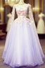 Lovely Tulle Lavender Long Prom Dress With Lace Applique, Sweet 16 Dresses