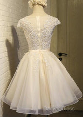 Lovely Tulle Light Champagne Short Prom Dresses, Homecoming Dresses , Formal Dresses, Prom Dresses