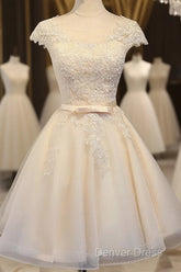 Lovely Tulle Light Champagne Short Prom Dresses, Homecoming Dresses , Formal Dresses, Prom Dresses