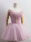 Lovely Tulle Light Pink Purple Mini Prom Dress, Lovely Off Shoulder Lace up Homecoming Dresses
