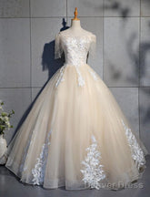 Lovely Tulle Long Sweetheart Champane Sweet 16 Dress, Long Formal Gown