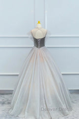 Lovely Velvet And Tulle Floor Length Prom Dresses, Gray A-Line Formal Evening Dresses