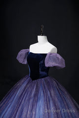 Lovely Velvet Tulle Long Prom Dress, Purple Off The Shoulder Evening Party Gown