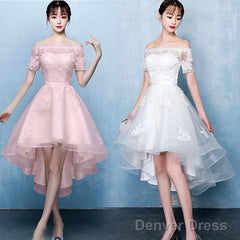 Lovely White High Low Tulle Graduation Dress, Off The Shoulder Party Dress