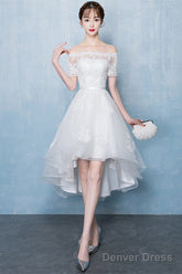 Lovely White High Low Tulle Graduation Dress, Off The Shoulder Party Dress