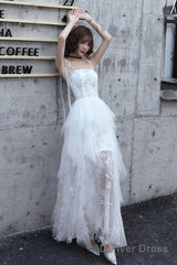 Lovely White Tulle Straps Layers Formal Dress Party Dress, White Evening Dresses
