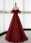 Lovely Wine Red Tulle Sweetheart Long Prom Dress, Off Shoulder Wine Red Prom Dresses