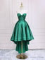 Green Satin High Low Prom Dress, Strapless Green Homecoming Dresses