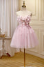 Pink Tulle Short Prom Dress, Pink A Line Strapless Homecoming Dresses