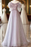 Luxurious A Line Off The Shoulder Pink Long Prom Dresses