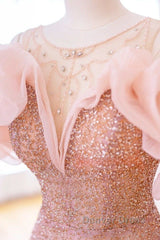 Luxurious A Line Off The Shoulder Pink Tulle Long Prom Dresses